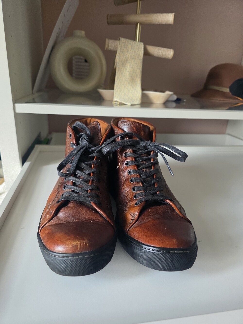 Frye Brown Leather High-Top Sneakers with Black Soles